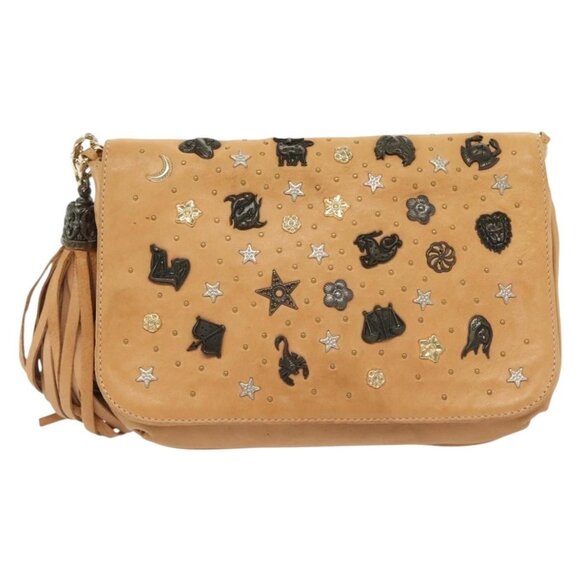 Jimmy Choo Studs Shoulder Bag Leather Beige Gold Auth - Picture 7 of 15